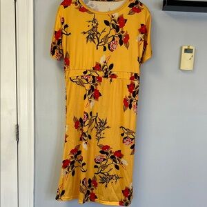 Japanese Floral Mustard Color  Dress Sz 2XL